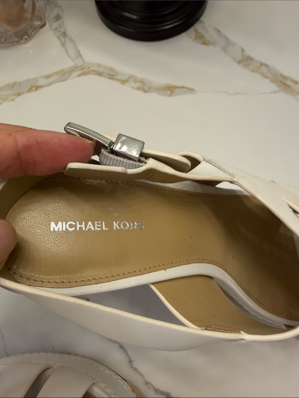 Michael Kors White Leather Espadrille Wedge Sandals - Picture 2 of 7